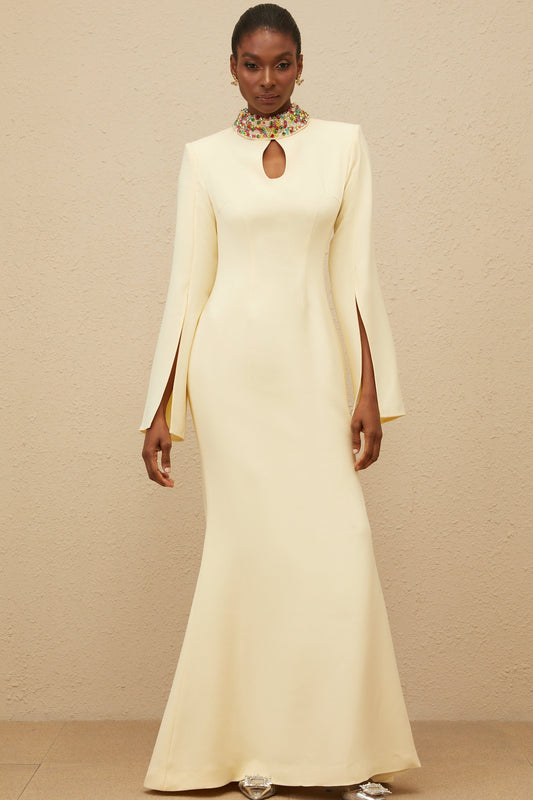 Majestueuse Yellow Keyhole-Detail Mermaid Gown