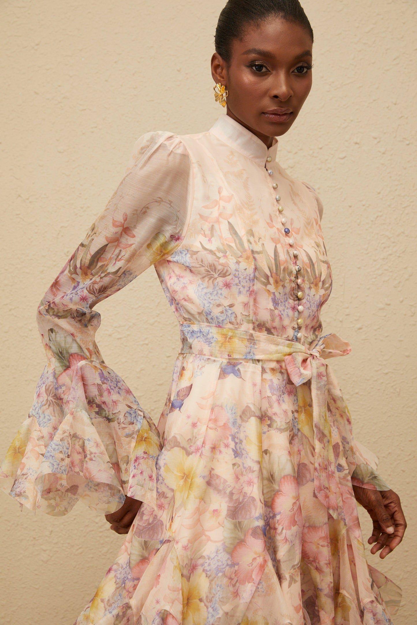 Aya Pink Godet Floral Mini Dress