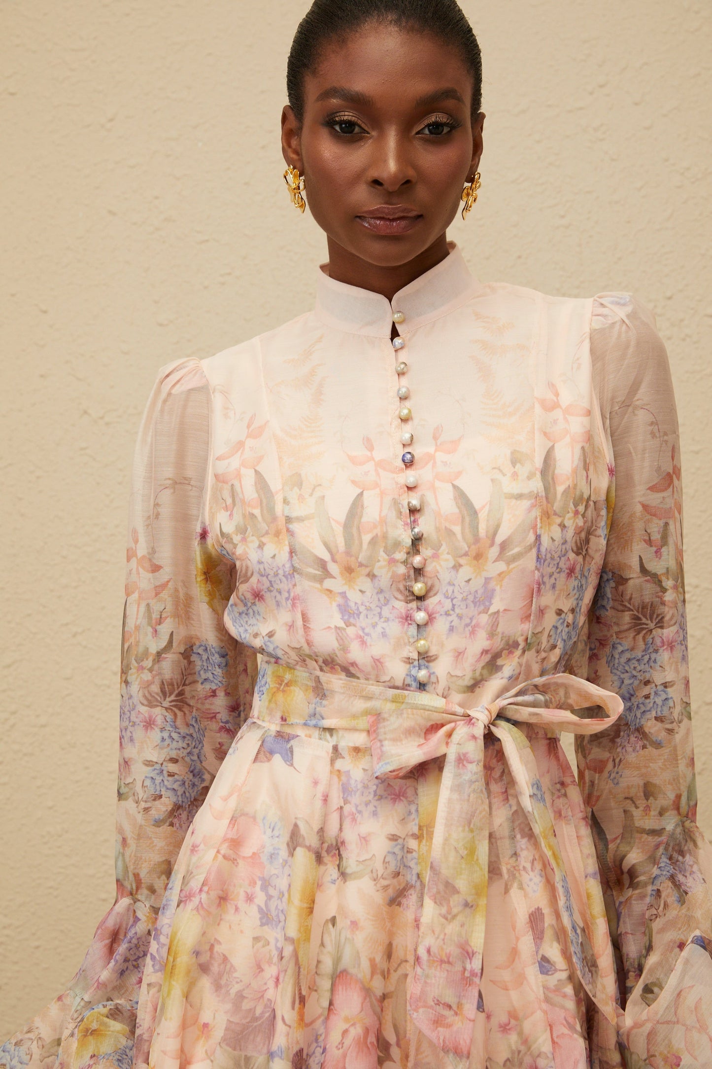 Aya Pink Godet Floral Mini Dress