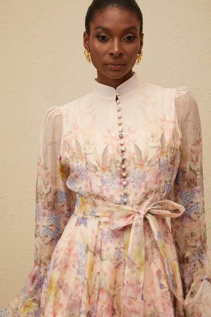 Aya Pink Godet Floral Mini Dress