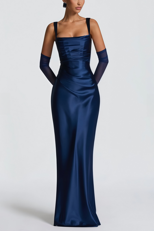 Inmaculada Sapphire Ruched Satin Maxi Dress