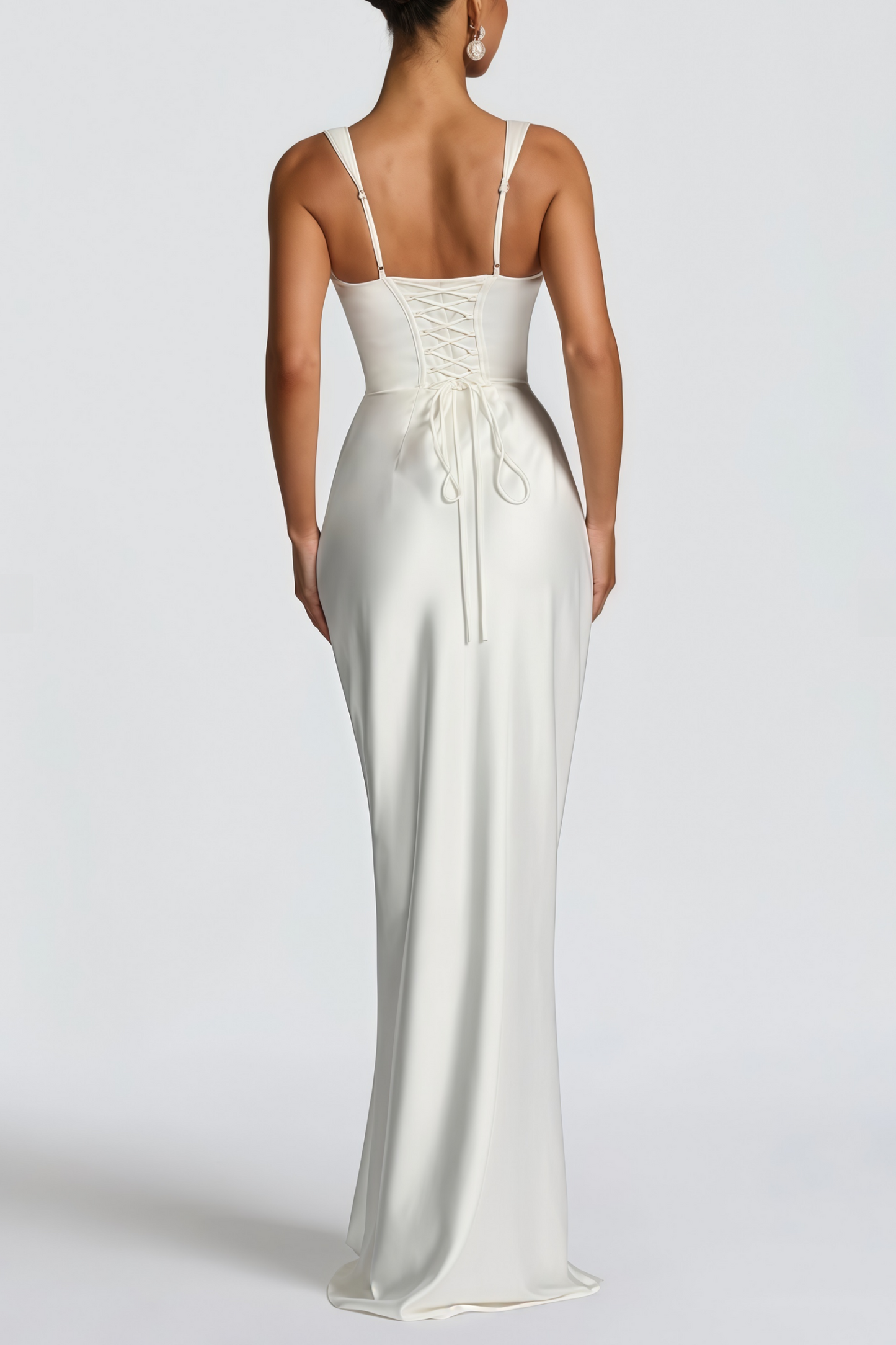 Inmaculada White Ruched Satin Maxi Dress