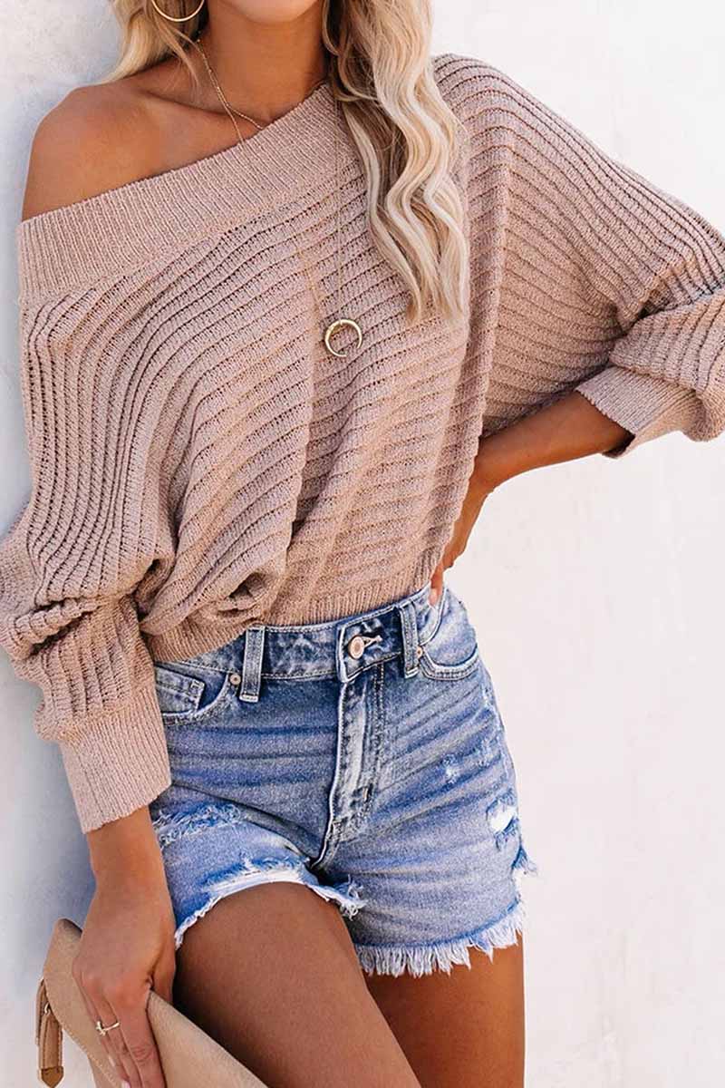 Omyke Sexy Striped Off-shoulder Sweater