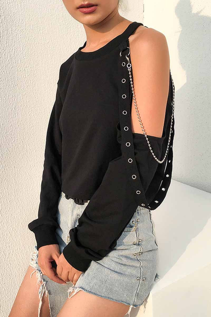 Omyke Long-sleeve Loose Off-shoulder T-shirt