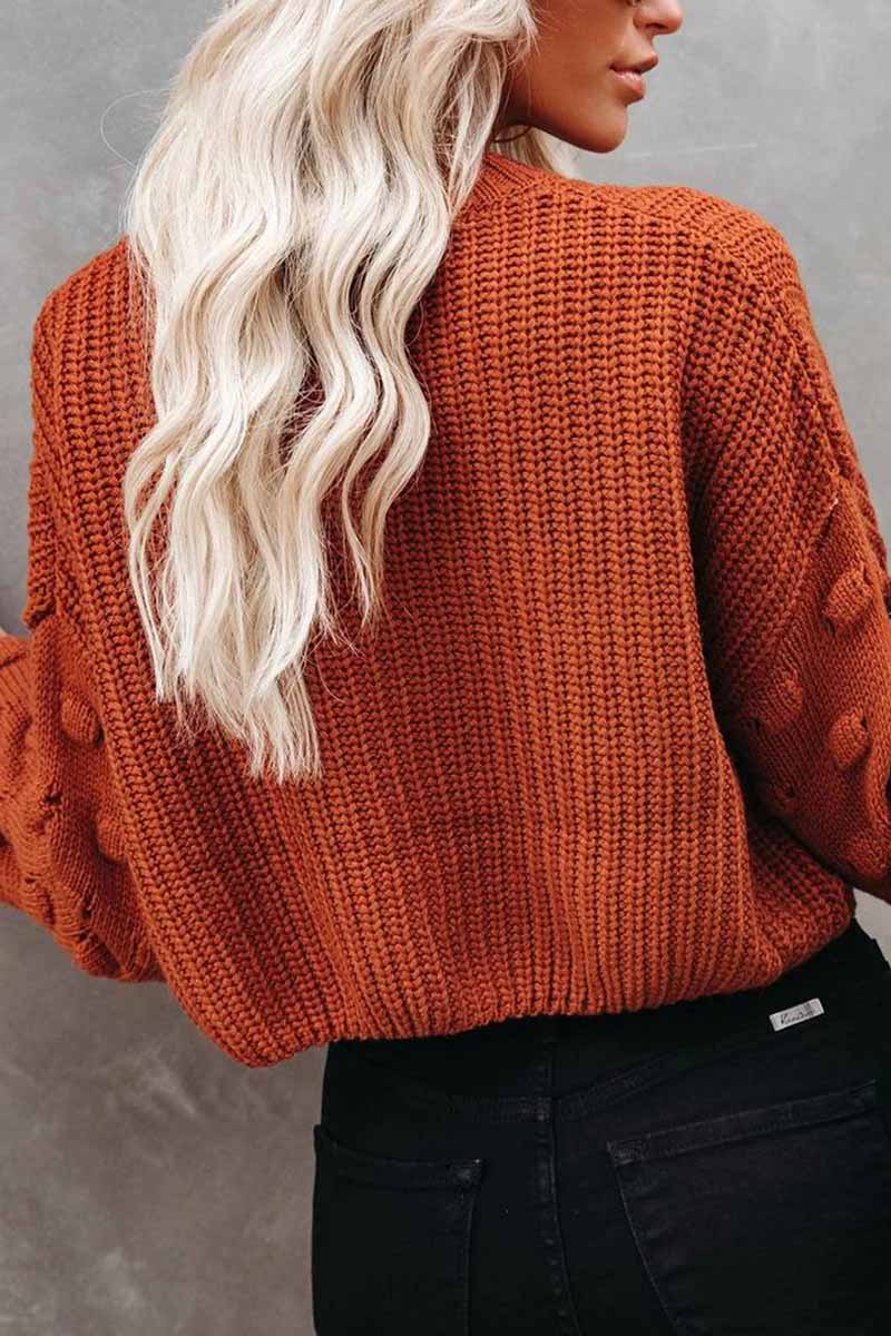 Omyke Cute Solid Color Knitted Crew Neck Sweater