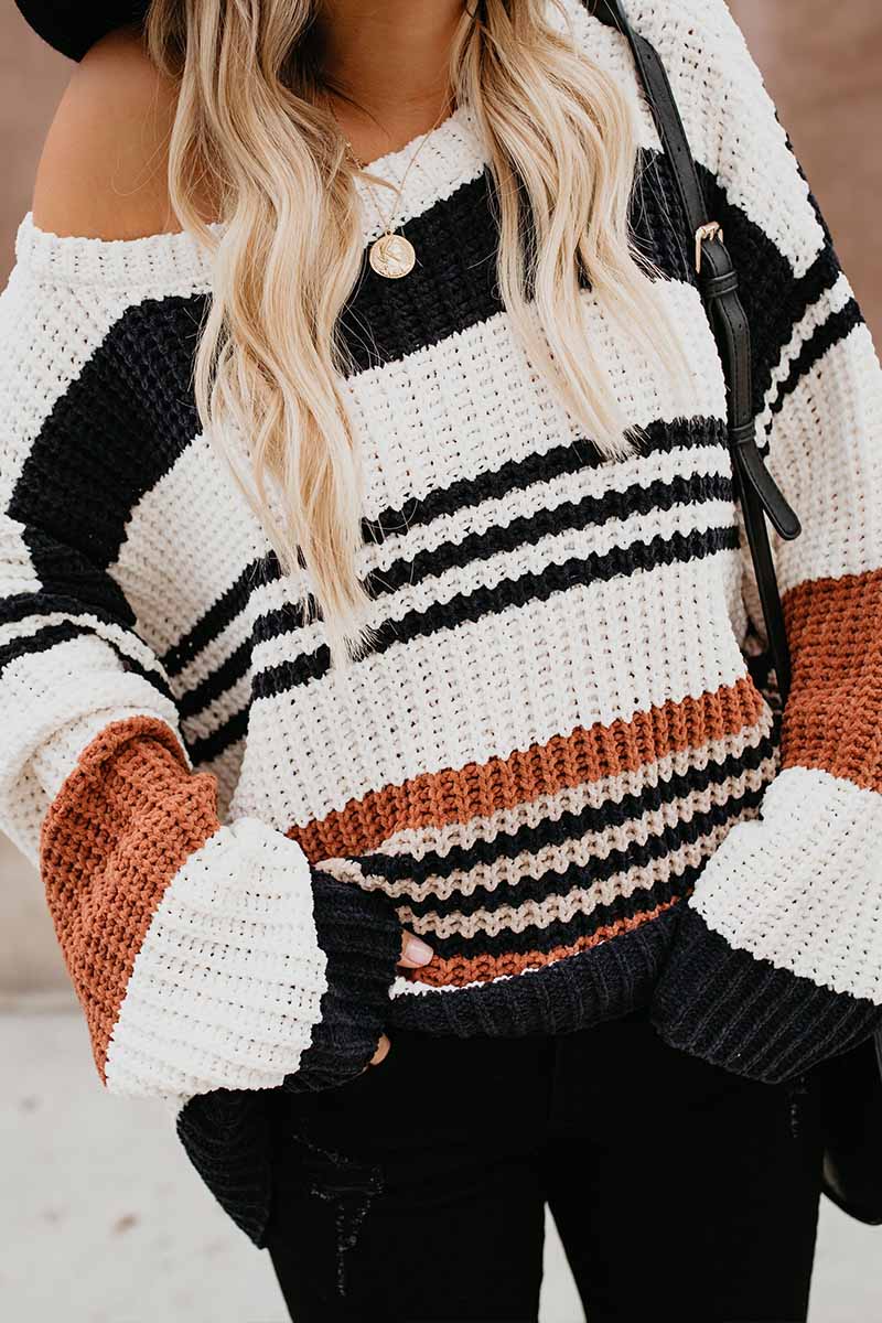 Omyke Paneled Knitted Striped Sweater