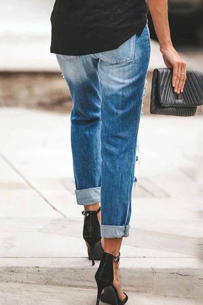 Omyke Regular Blue Ripped Jeans