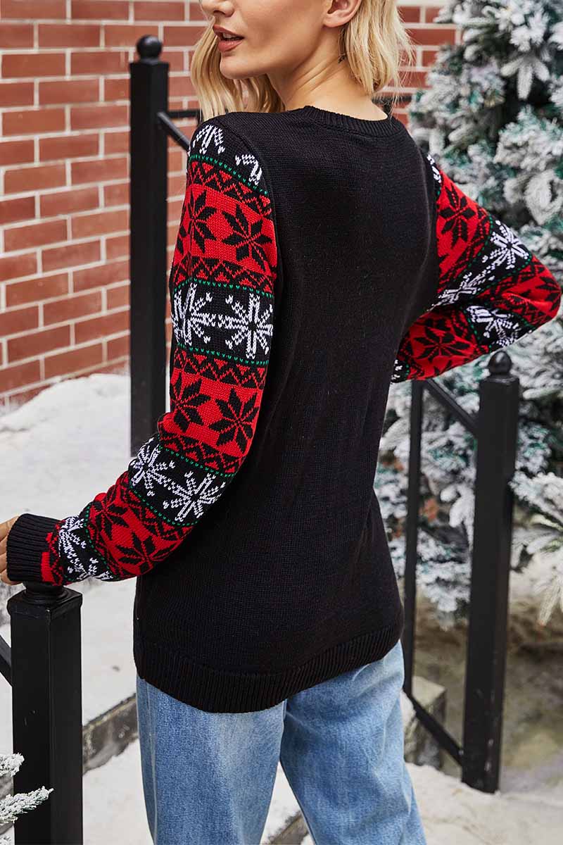 Omyke Santa Embroidered Round Neck Knitted Sweater