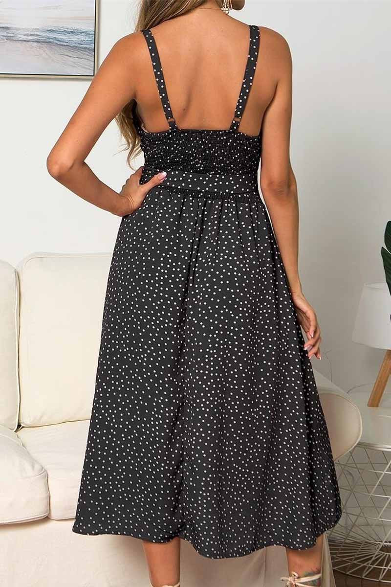 Florcoo Backless Bandage Dot Design Button Dress