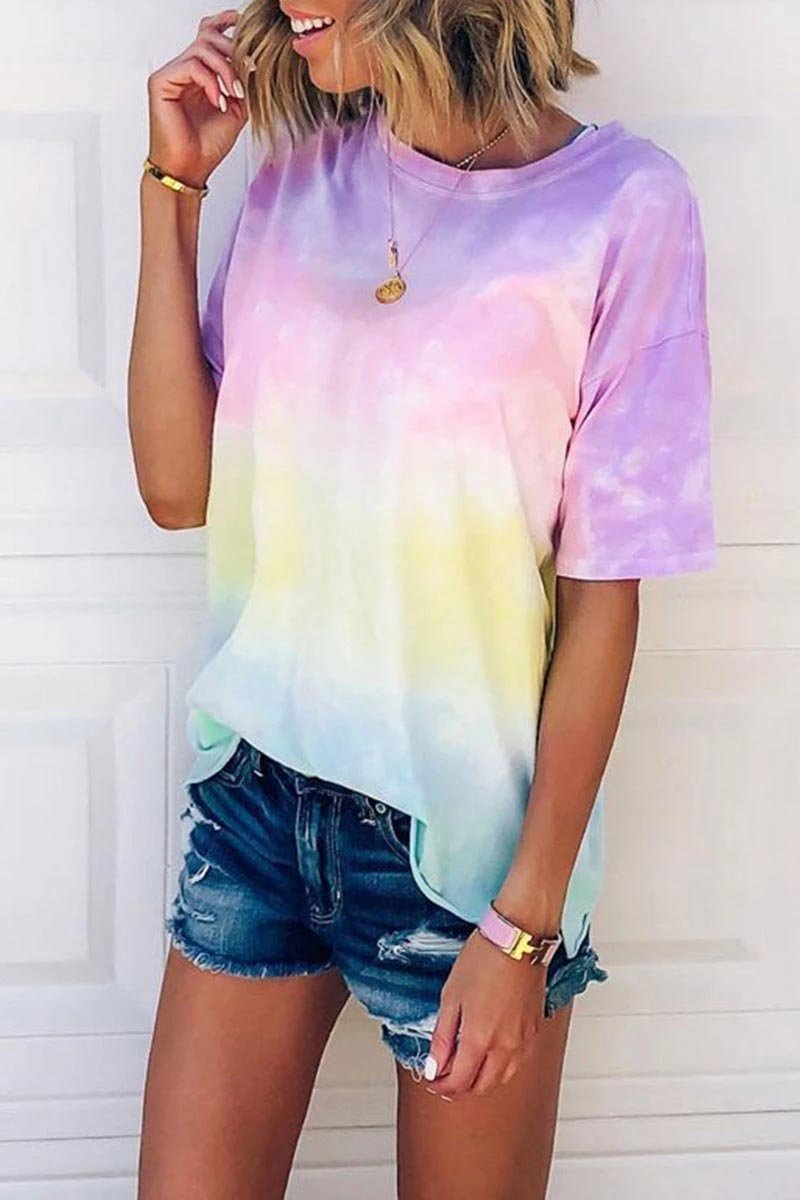 Omyke O Neck Tie-dye Multicolor T-shirt