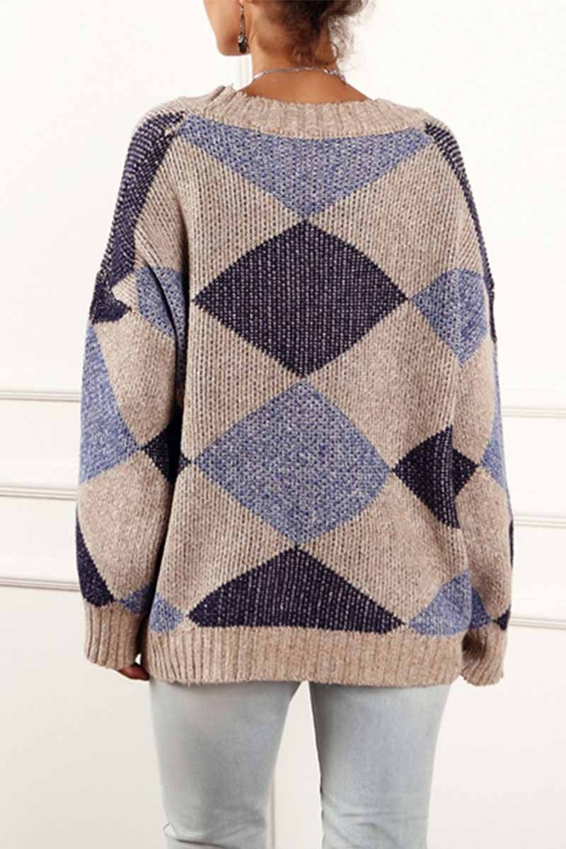 Omyke Irregular Print Round Neck Sweater