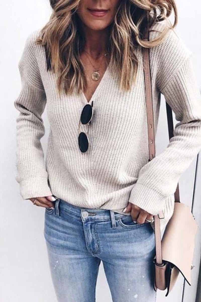 Omyke Sexy Fashion V-neck Knitted Sweater(5 Colors)