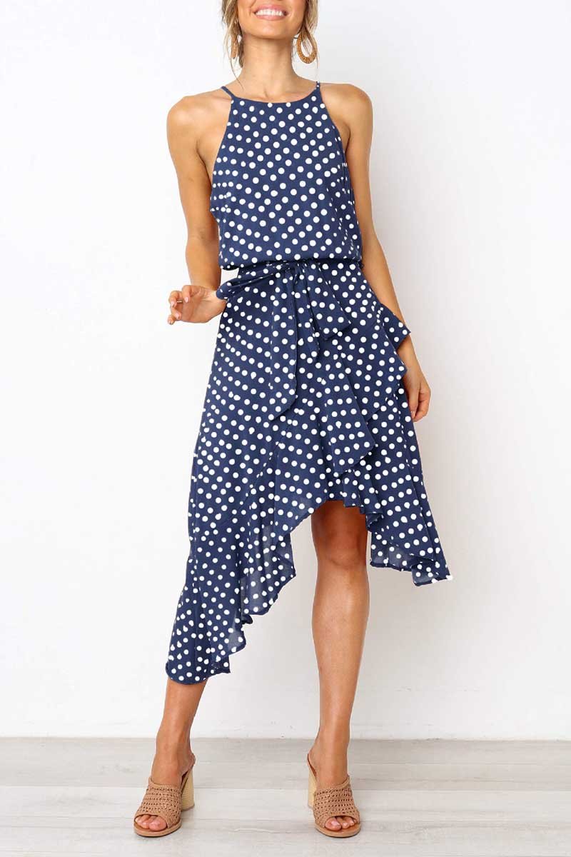 Omyke Irregular Polka Dot Dress