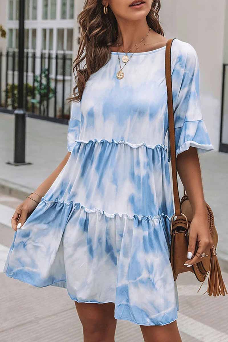 Omyke Cute Tie-dye Midi Dress