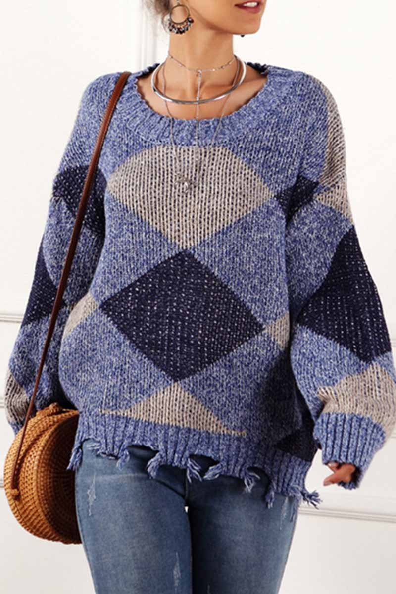 Omyke Irregular Print Round Neck Sweater