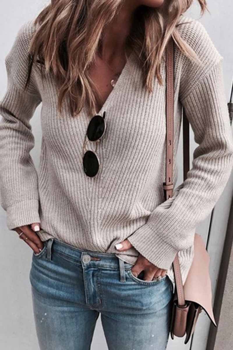 Omyke Sexy Fashion V-neck Knitted Sweater(5 Colors)