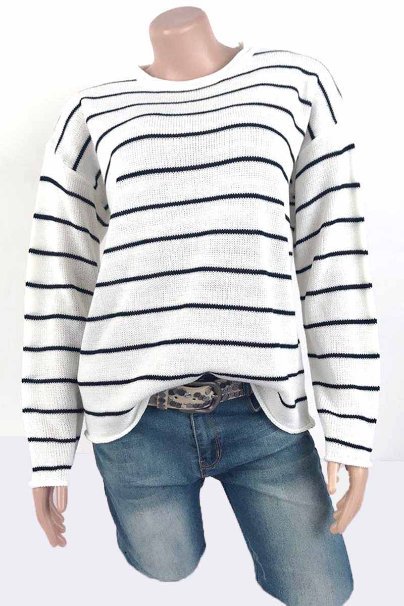 Omyke Loose grid Round Neck Sweater