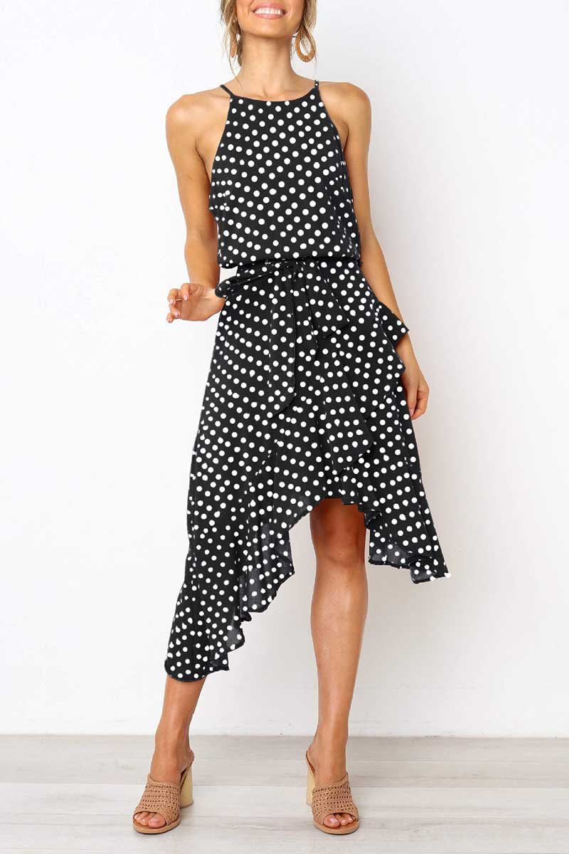 Omyke Irregular Polka Dot Dress