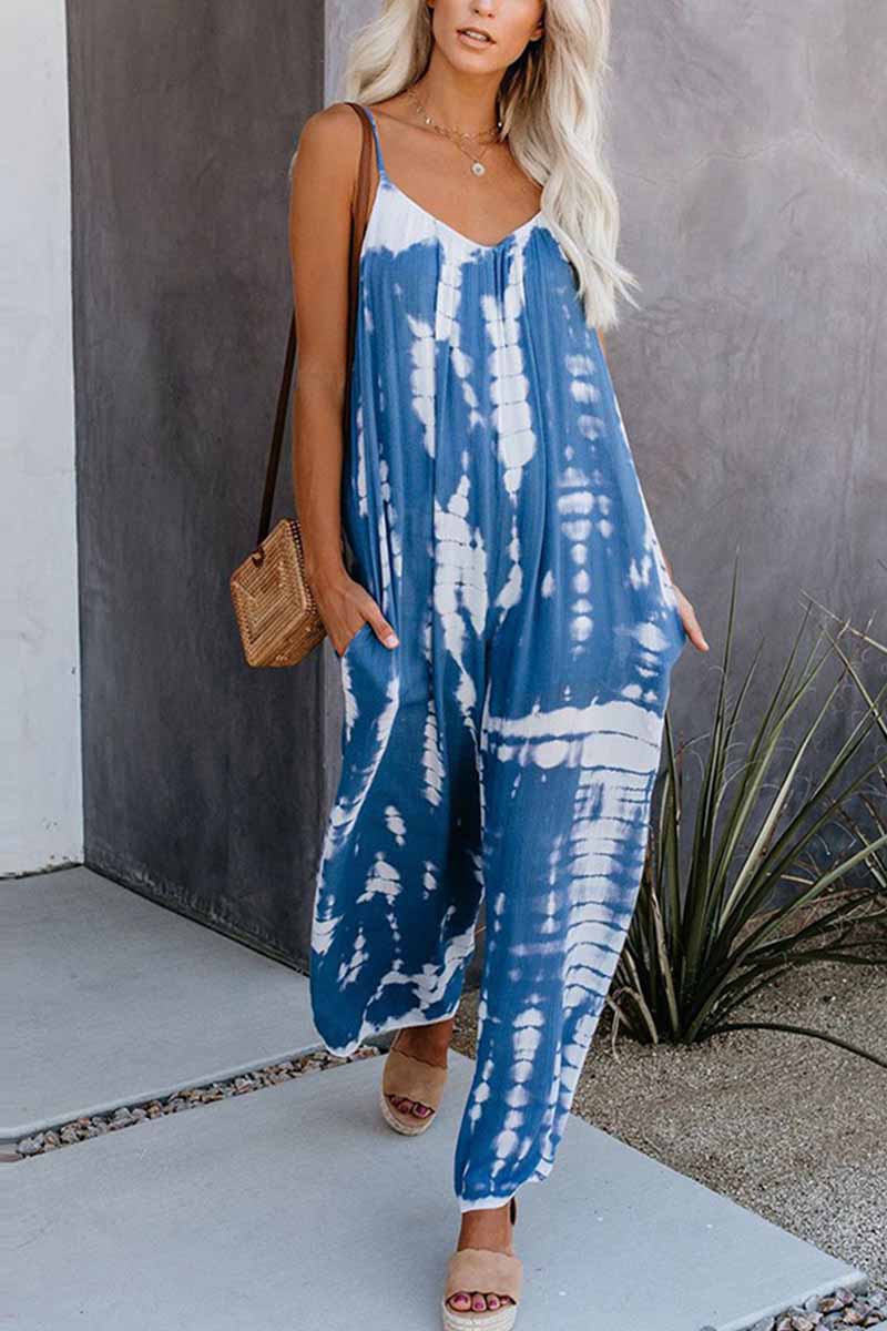 Omyke Loose Tie-dye Cute Jumpsuit