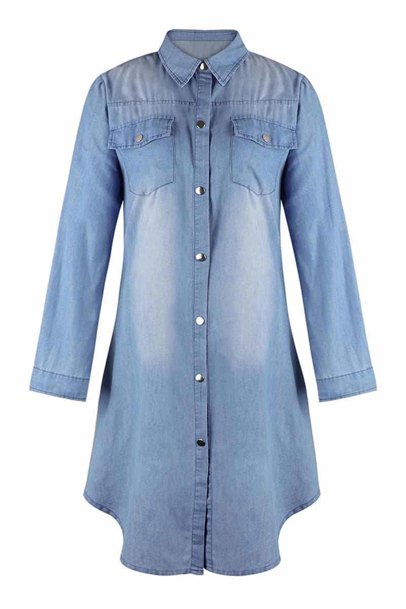 Florcoo Buttoned Pockets Design Denim Dress