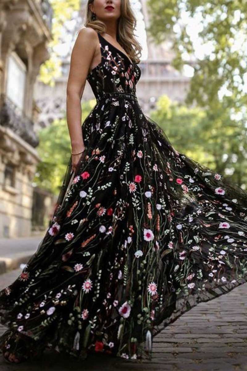 Omyke Deep V Neck Sexy Maxi Dress