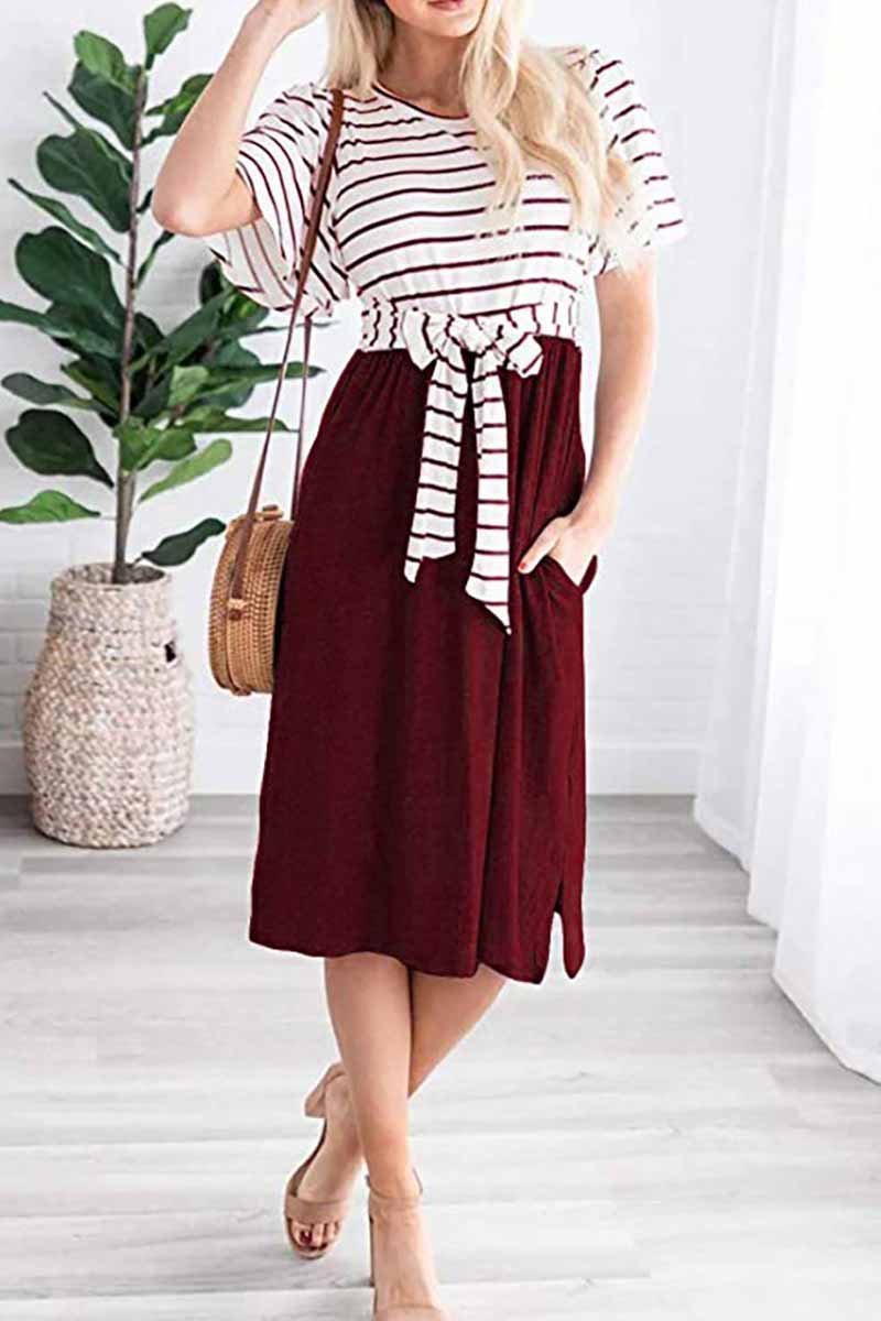 Omyke O Neck False two-piece Knee Length Dress