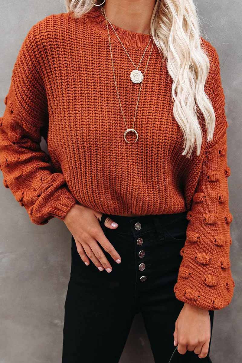 Omyke Cute Solid Color Knitted Crew Neck Sweater