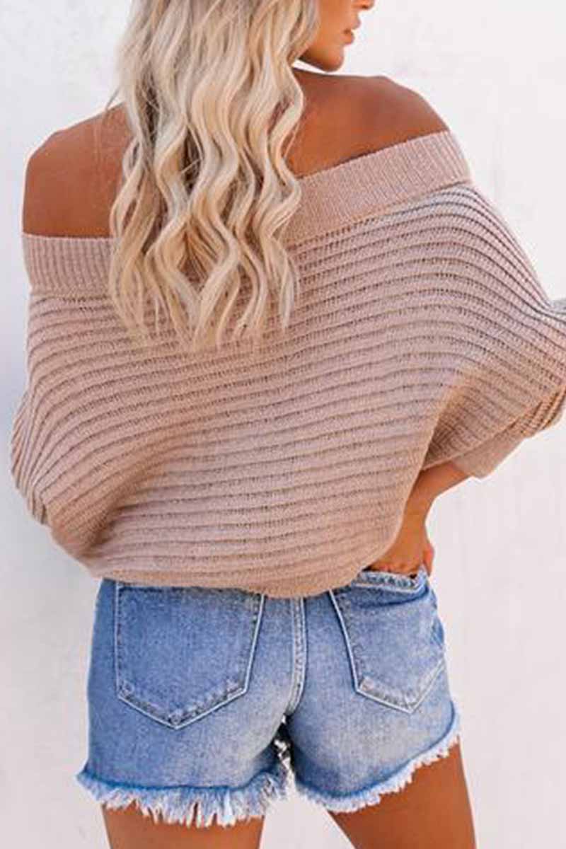 Omyke Sexy Striped Off-shoulder Sweater