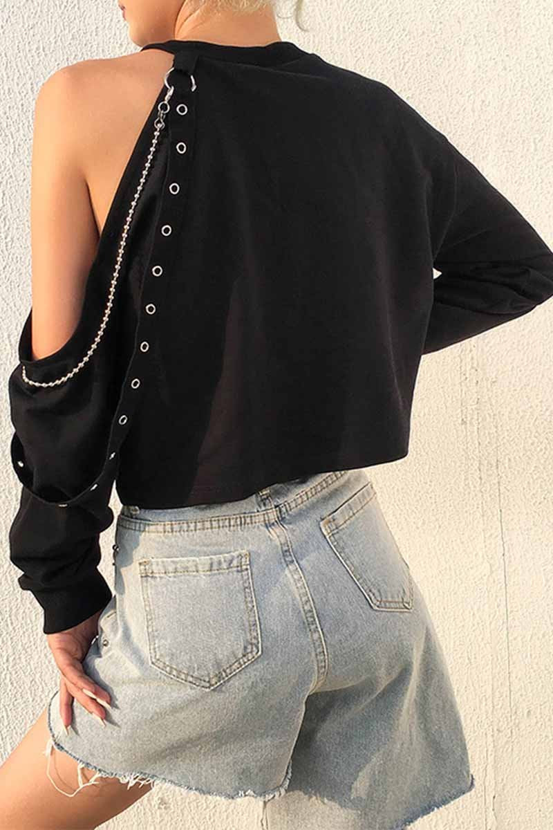 Omyke Long-sleeve Loose Off-shoulder T-shirt