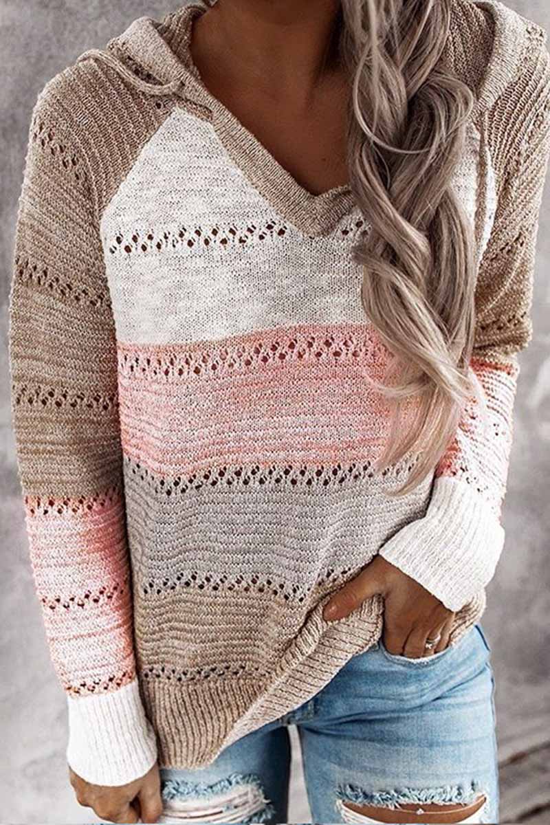 Florcoo Striped Color-Block Knitted Sweater