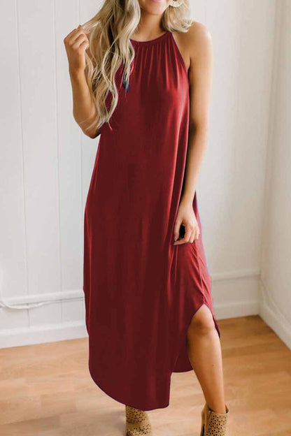 Omyke Loose Sexy Solid Color Sling Midi Dress