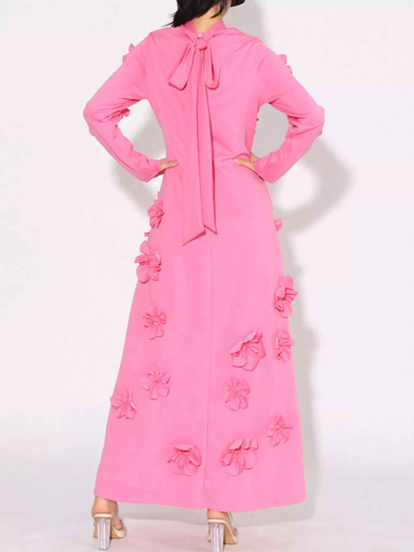 Floral Applique Long Sleeve Maxi Dress