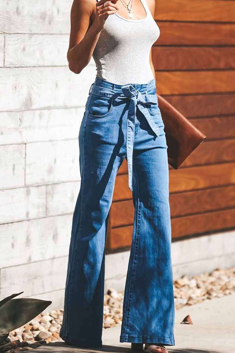 Omyke High-Waist High-Elastic Fashion Flared Pants (Including Belt)