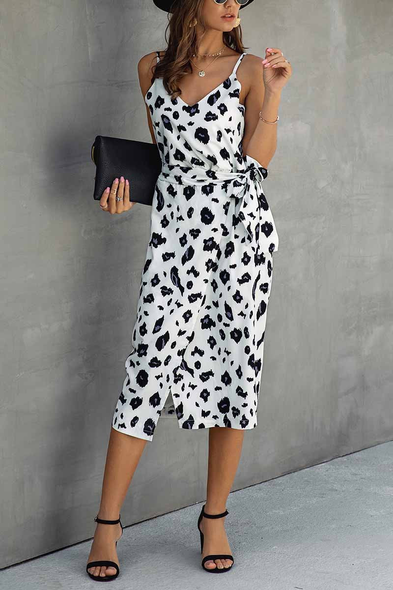 Florcoo V Neck Print Dress With Belts(4 Colors)