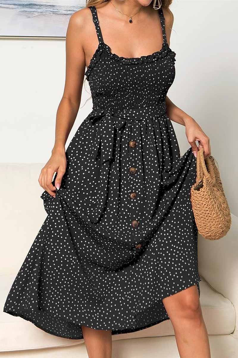 Florcoo Backless Bandage Dot Design Button Dress