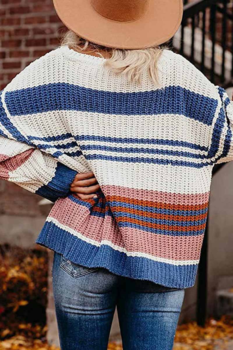 Omyke Paneled Knitted Striped Sweater