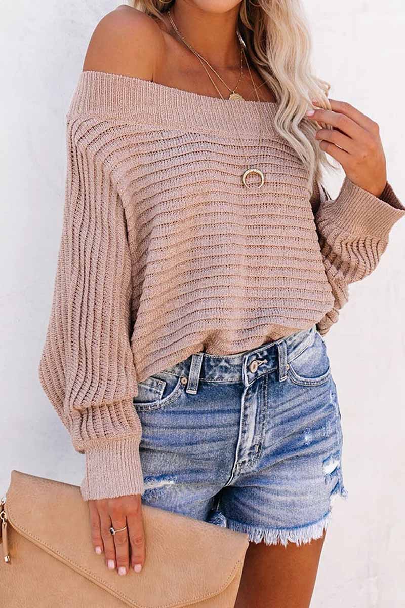 Omyke Sexy Striped Off-shoulder Sweater