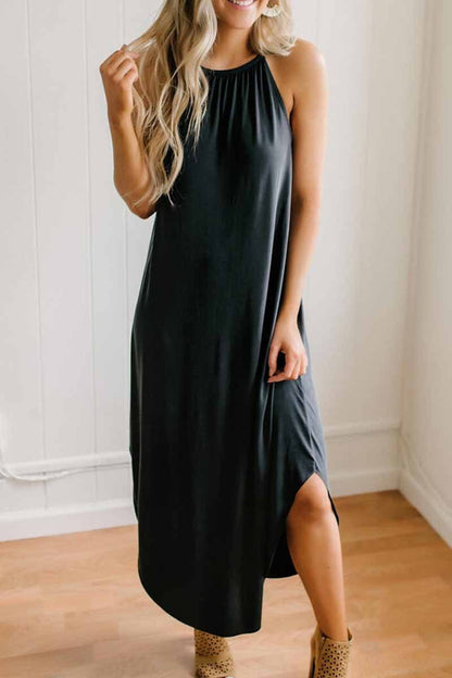 Omyke Loose Sexy Solid Color Sling Midi Dress