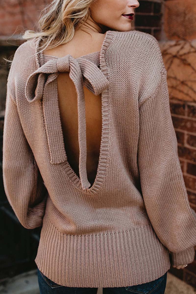 Omyke Comfy Backless Lace-Up Bandage Sweater