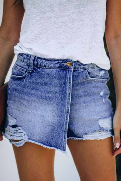 Omyke Ripped & Repaired Denim Skorts