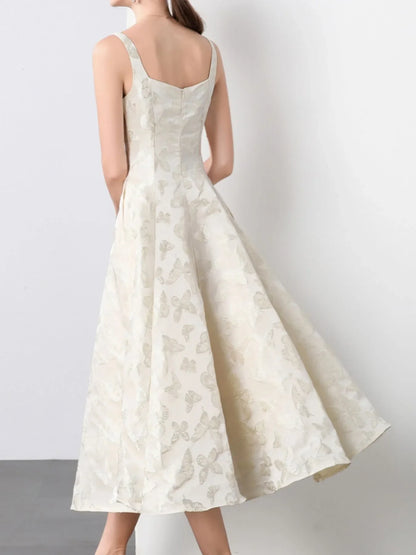 Butterfly Pattern A-Line Sleeveless Midi Dress