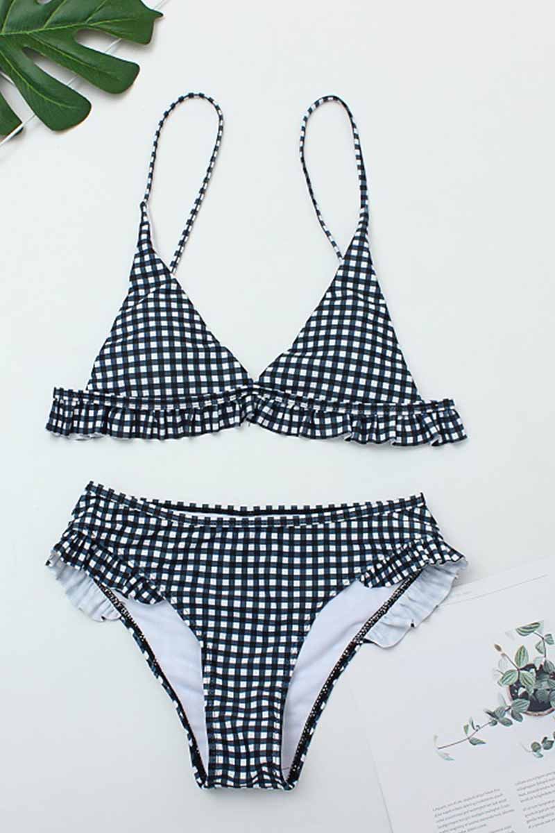 Omyke Plaid Split Swimsuit