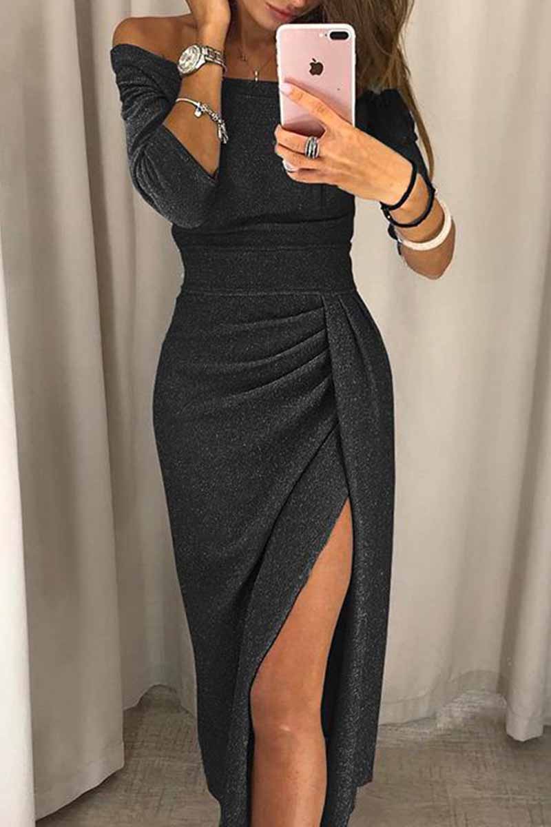 Florcoo Wrap Hip Slit Collar Maxi Dresses(5 Colors)