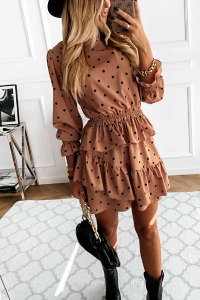 Florcoo Thin Irregular Lotus Leaf Dot Printing Mini Dress