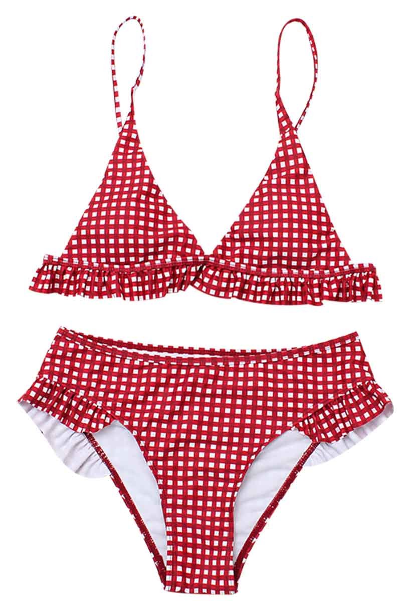 Omyke Plaid Split Swimsuit