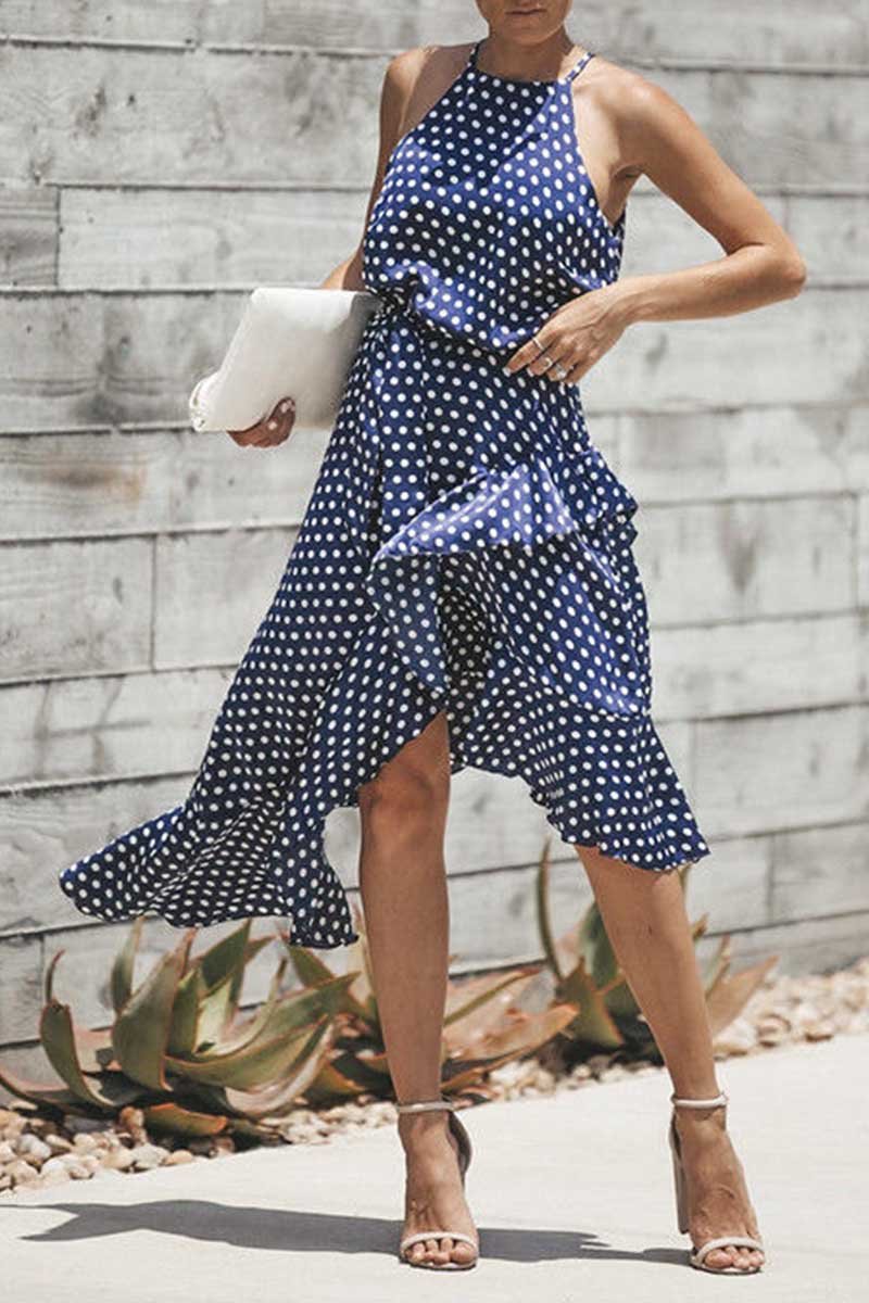 Omyke Irregular Polka Dot Dress