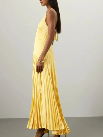 Pleated Halter Neck Maxi Dress