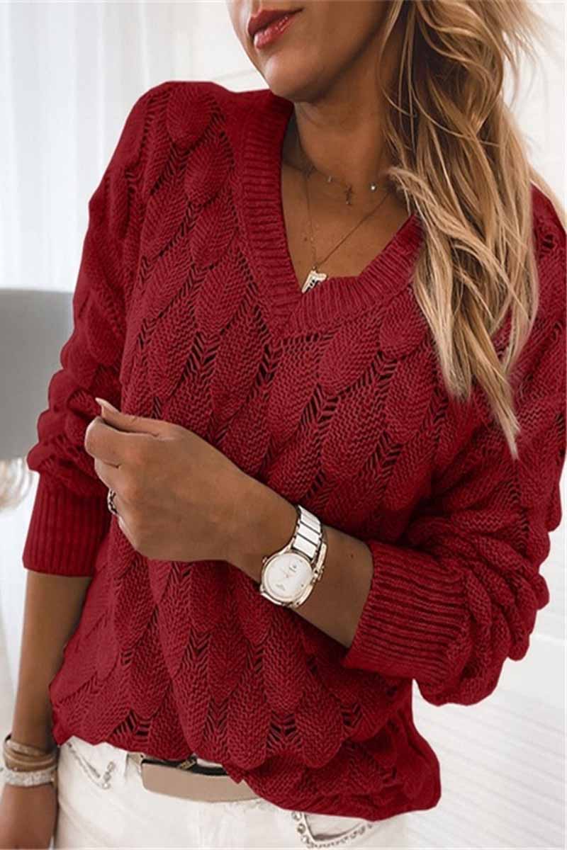 Omyke Loose V-neck Feather Solid Color Sweater(5 Colors)