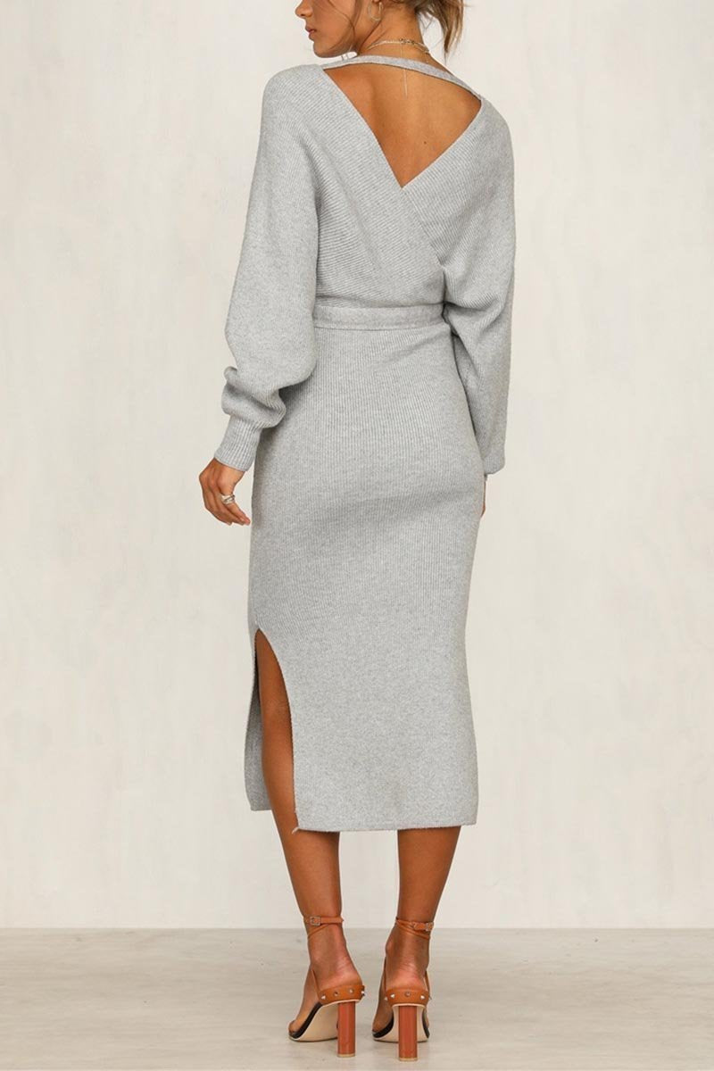 Florcoo V Neck Backless Sweater Dress(5 Colors)