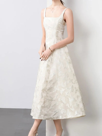 Butterfly Pattern A-Line Sleeveless Midi Dress